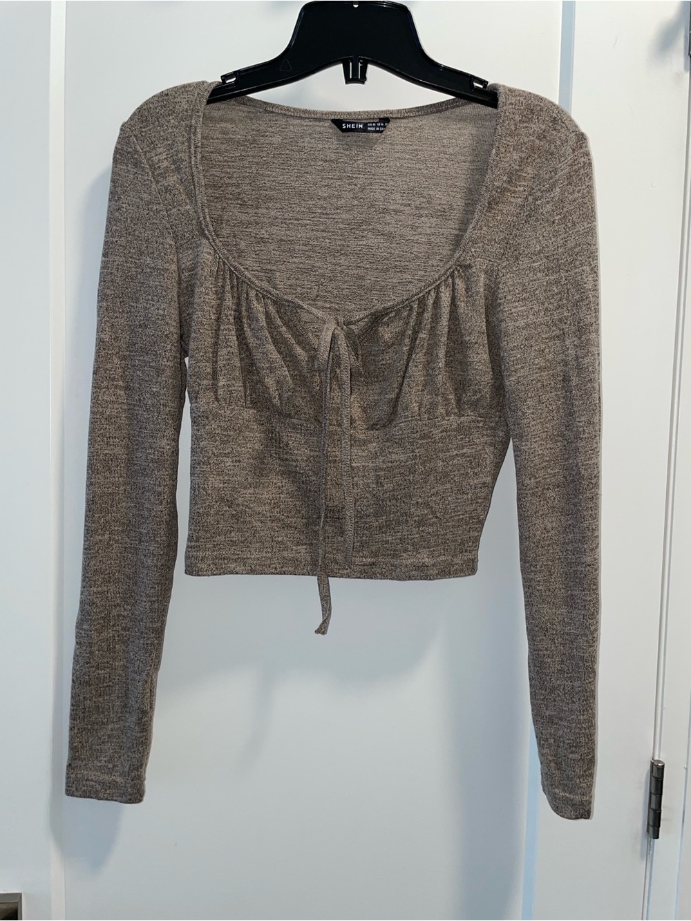 SHEIN Brown Tie-Front Long Sleeve Cropped Top